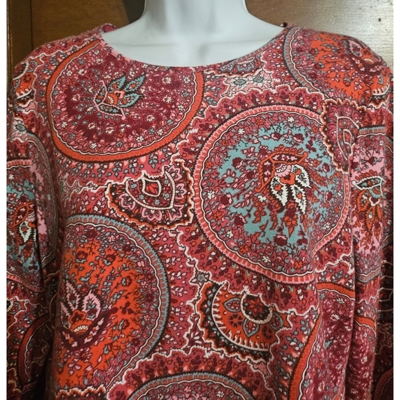 Talbots the Tee Red Paisley Medallion Print Top - Picture 5 of 8